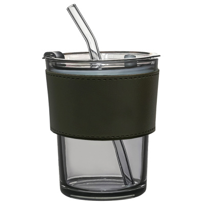 Стакан стеклянный с трубочкой и капхолдером Karamel, зелёный