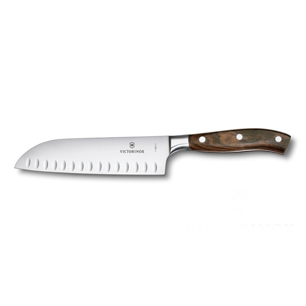 Нож VICTORINOX Santoku кованый, лезвие 17 см рифленое, дерево