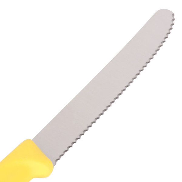Нож VICTORINOX для томатов и сосисок, лезвие 11 см волнистое, желтый