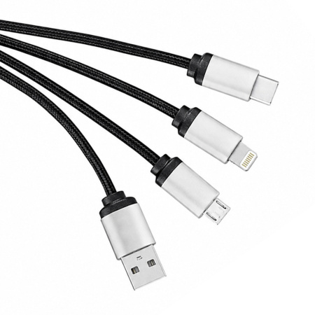 Кабель - брелок Plug с подсветкой гравировки, черный