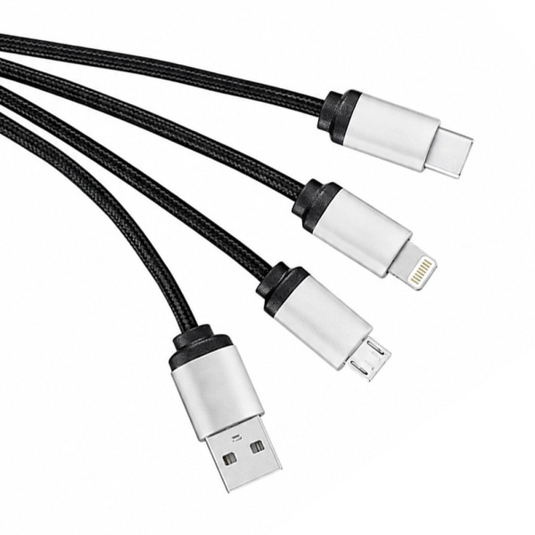 Кабель - брелок Plug с подсветкой гравировки, черный