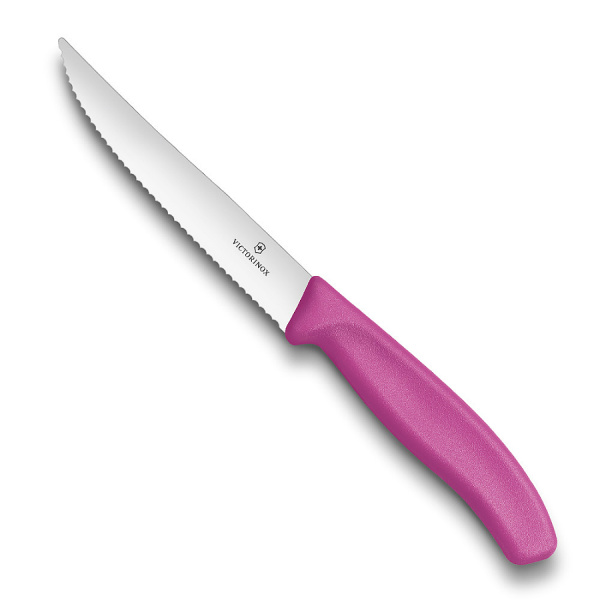 Нож Victorinox для стейков и пиццы, 12 см волнистое, розовый