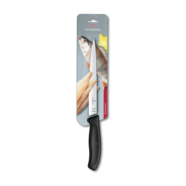Нож Victorinox филейный, лезвие 20 см гибкое, черный, в картонном блистере