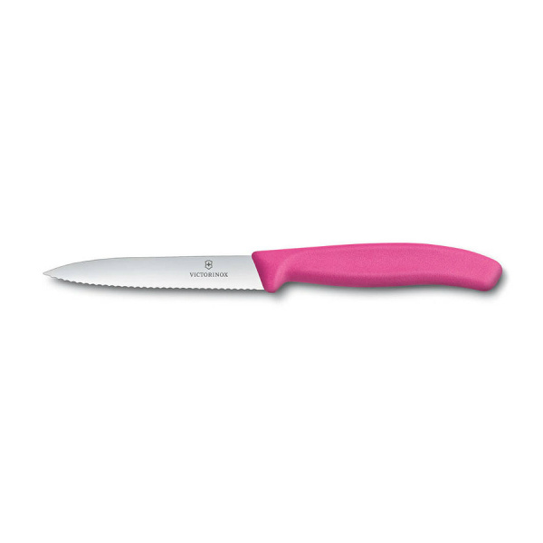 Нож Victorinox для очистки овощей, лезвие 10 см волнистое, розовый