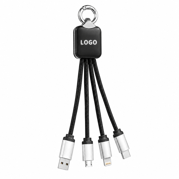 Кабель - брелок Plug с подсветкой гравировки, черный