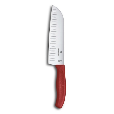 Нож VICTORINOX Santoku, лезвие 17 см рифленое, красный (подарочная упаковка)