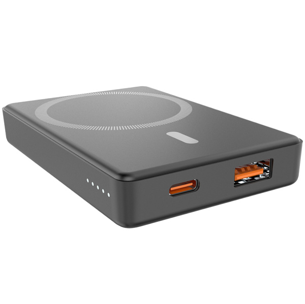 Магнтиный внешний аккумулятор Magnetic с беспроводной зарядкой (5W), 5000 Mah, черный