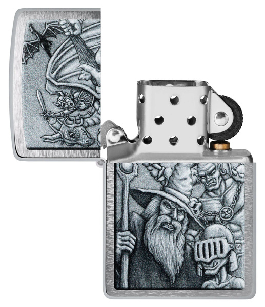 Зажигалка ZIPPO Mystical Beings Design с покрытием Brushed Chrome 46579