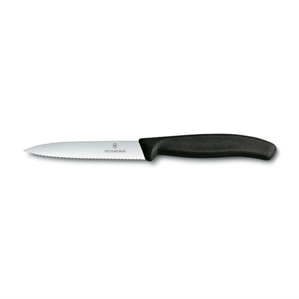 Нож Victorinox для очистки овощей, лезвие 10 см волнистое, черный