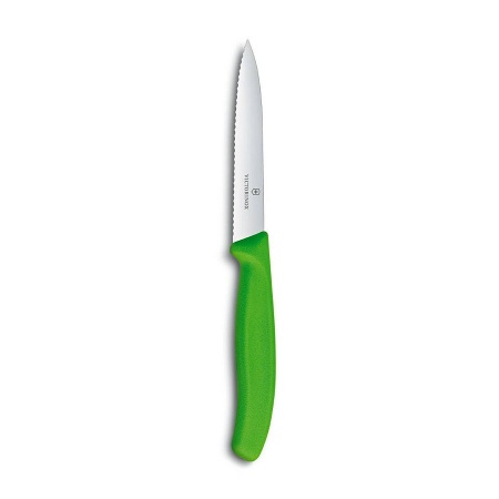 Нож Victorinox для очистки овощей, лезвие 10 см волнистое, зеленый