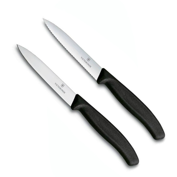 Набор Victorinox кухонный, 2 предмета, лезвие прямое и волнистое, черный