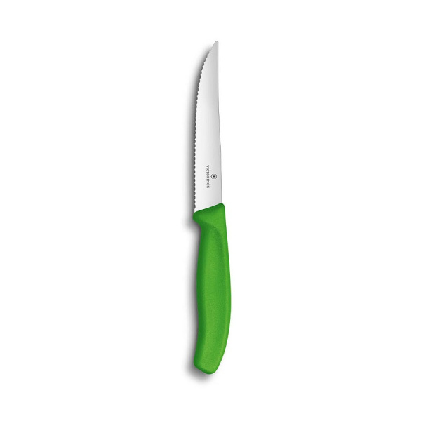 Нож Victorinox для стейков и пиццы, 12 см волнистое, зеленый