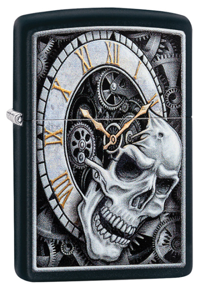 Зажигалка ZIPPO Skull Clock с покрытием Black Matte 29854