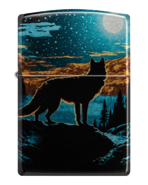 Зажигалка ZIPPO Moonlight Wolf Design с покрытием 540 Tumbled Chrome 46252