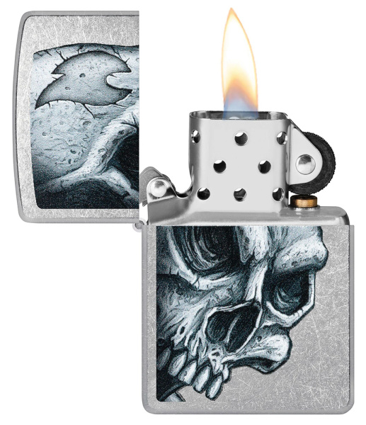 Зажигалка ZIPPO Skull and Flame с покрытием Street Chrome 46587