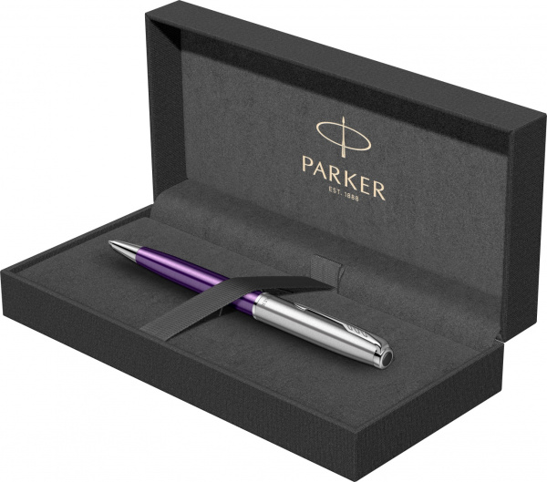 Ручка шариковая Parker "Sonnet Sand Blasted Metal&Violet Lacquer"