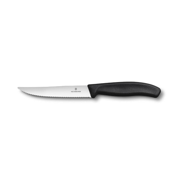 Нож Victorinox для стейков и пиццы, 12 см волнистое, черный