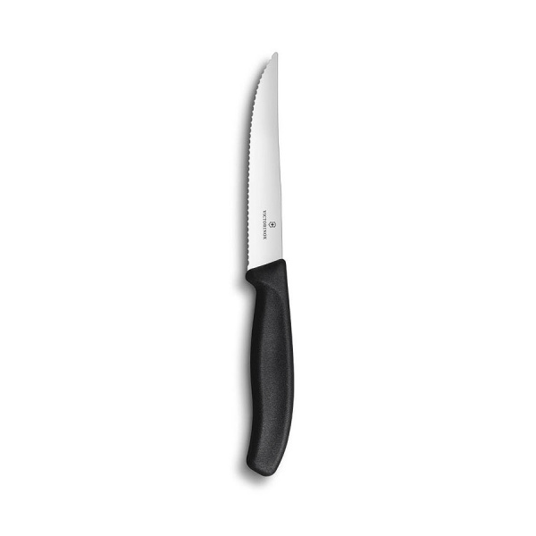 Нож Victorinox для стейков и пиццы, 12 см волнистое, черный