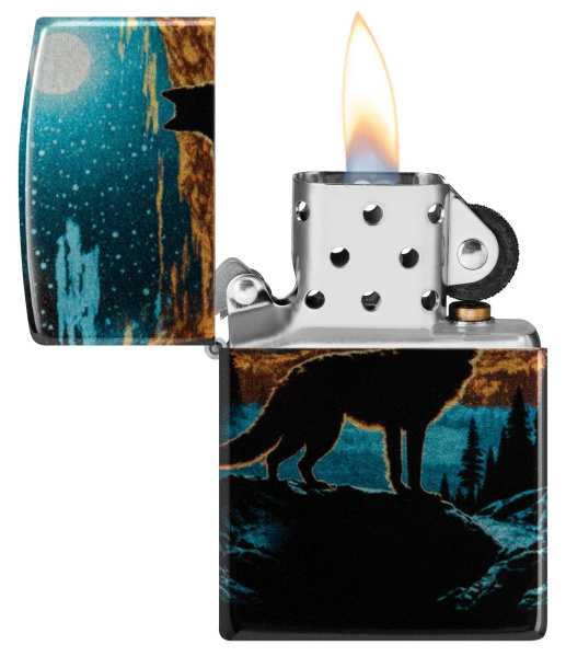 Зажигалка ZIPPO Moonlight Wolf Design с покрытием 540 Tumbled Chrome 46252