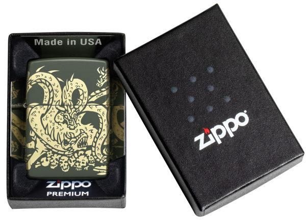 Зажигалка ZIPPO Dragon Design с покрытием Green Matte 48907