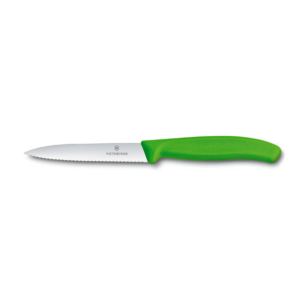 Нож Victorinox для очистки овощей, лезвие 10 см волнистое, зеленый