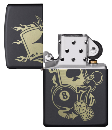 Зажигалка ZIPPO Gambling Design с покрытием Black Matte 49257