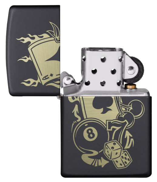 Зажигалка ZIPPO Gambling Design с покрытием Black Matte 49257