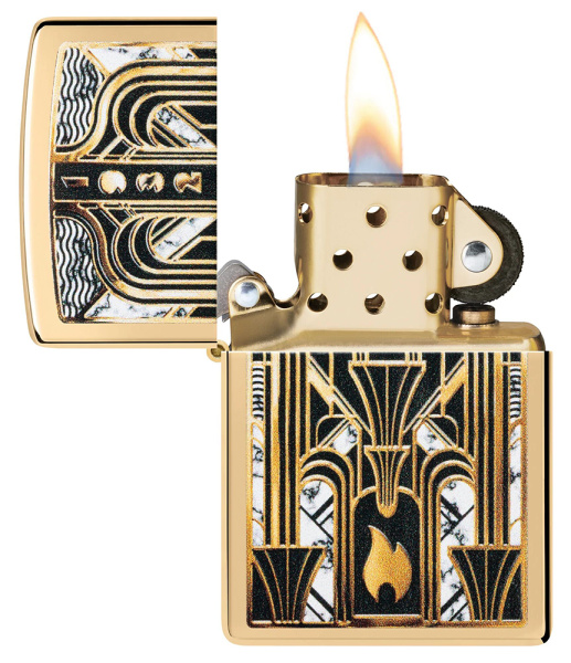 Зажигалка ZIPPO Art Deco Flame с покрытием High Polish Brass 46585