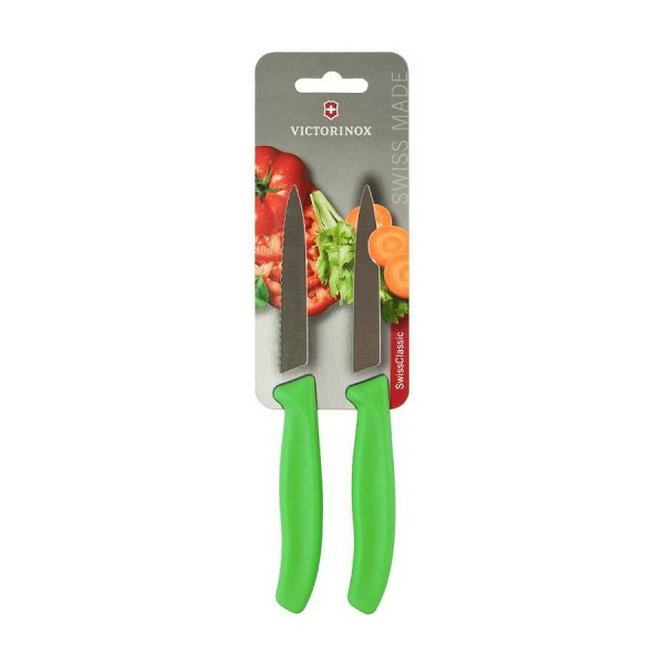 Набор Victorinox кухонный, 2 предмета, лезвие прямое и волнистое, зеленый