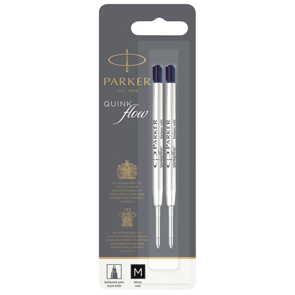Стержень для шариковой ручки Parker QuinkFlow Z08: M, черный, 2шт