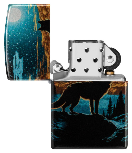 Зажигалка ZIPPO Moonlight Wolf Design с покрытием 540 Tumbled Chrome 46252