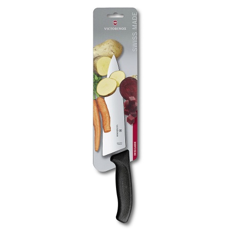 Нож Victorinox разделочный, лезвие 20 см широкое, черный, в картонном блистере