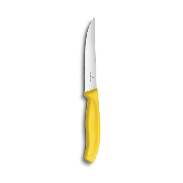 Нож Victorinox для стейков и пиццы, 12 см волнистое, желтый
