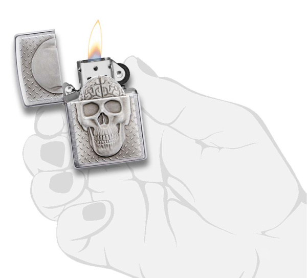 Зажигалка ZIPPO Skull Design с покрытием Brushed Chrome 29818