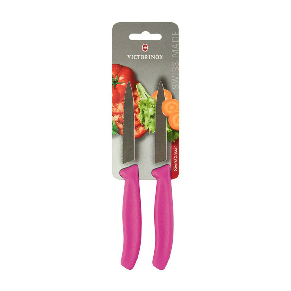 Набор Victorinox кухонный, 2 предмета, лезвие прямое и волнистое, розовый
