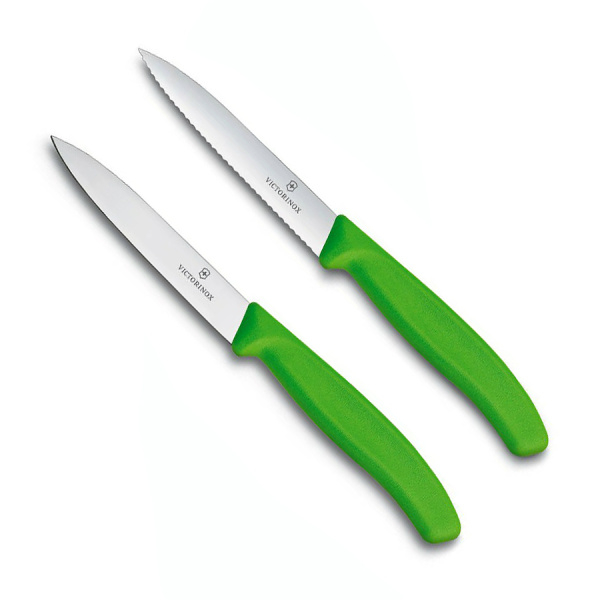 Набор Victorinox кухонный, 2 предмета, лезвие прямое и волнистое, зеленый