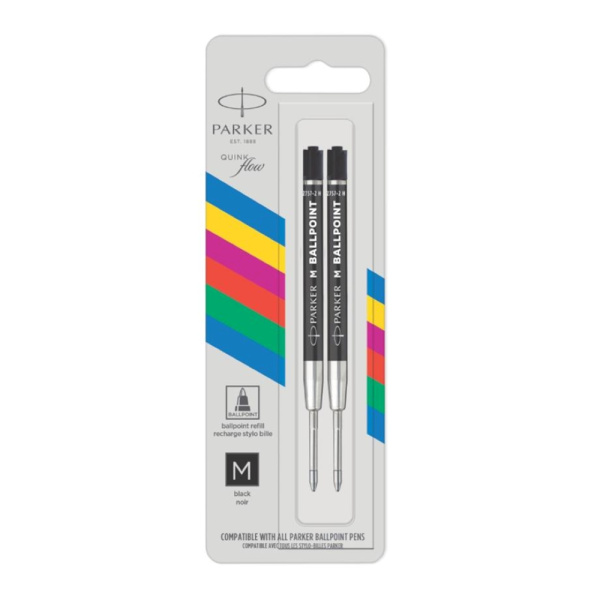Стержень для шариковой ручки Parker QuinkFlow Basic Z09: M, черный, 2шт