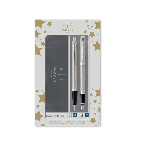 Набор Parker "IM Duo": шар. ручка IM Stainless Steel CT, синяя, 1,0мм + перьевая ручка IM Stainless Steel CT