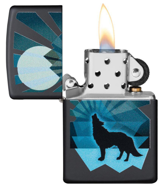 Зажигалка ZIPPO Wolf and Moon с покрытием Black Matte 29864