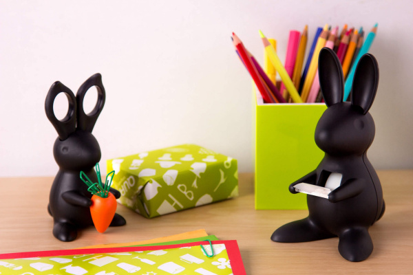 Ножницы и магнит со скрепками Bunny, чёрные
