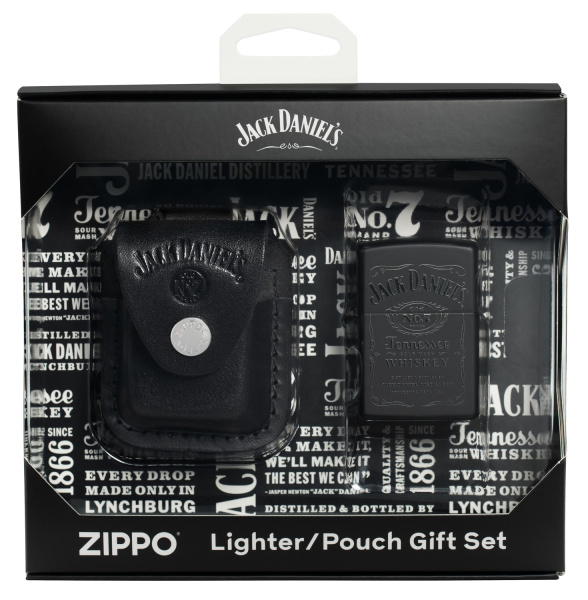 Набор ZIPPO Jack Daniels®: зажигалка с покрытием Black Matte и кожаный чехол в подарочной коробке
