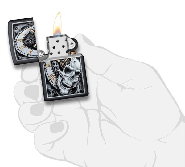 Зажигалка ZIPPO Skull Clock с покрытием Black Matte 29854