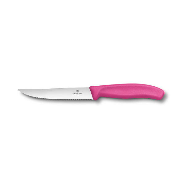 Нож Victorinox для стейков и пиццы, 12 см волнистое, розовый