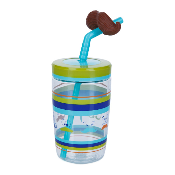 Стакан для воды CONTIGO FUNNY STRAW ELECTRIC BLUE MUSTACHE (470 мл)