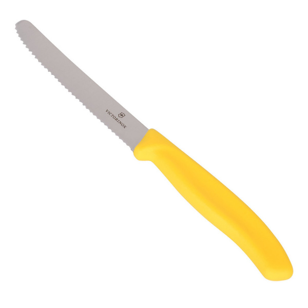 Нож VICTORINOX для томатов и сосисок, лезвие 11 см волнистое, желтый