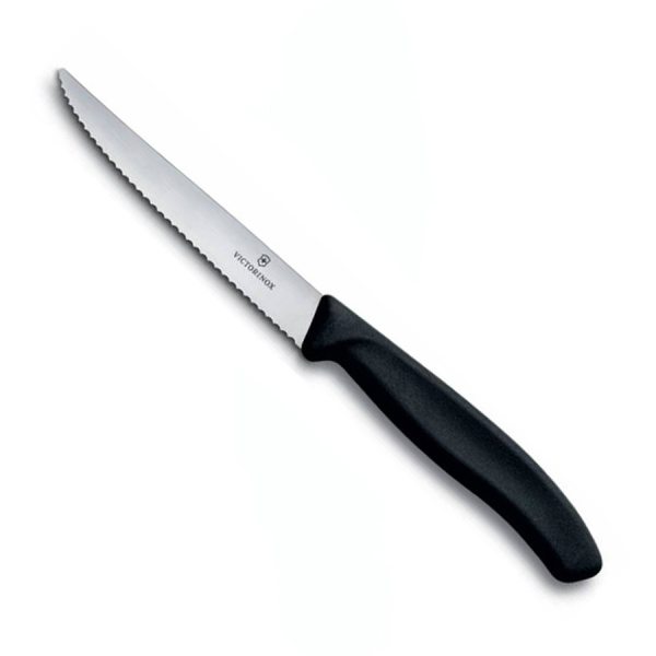 Нож Victorinox для стейка, лезвие 11 см волнистое, черный