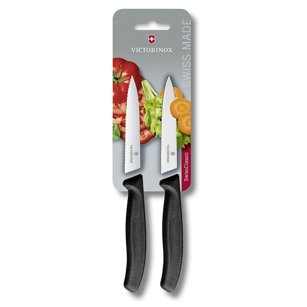 Набор Victorinox кухонный, 2 предмета, лезвие прямое и волнистое, черный