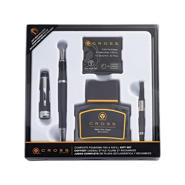 Набор подарочный Cross Bailey - Black Lacquer, перьевая ручка + конвертер + 6 картриджей + чернила