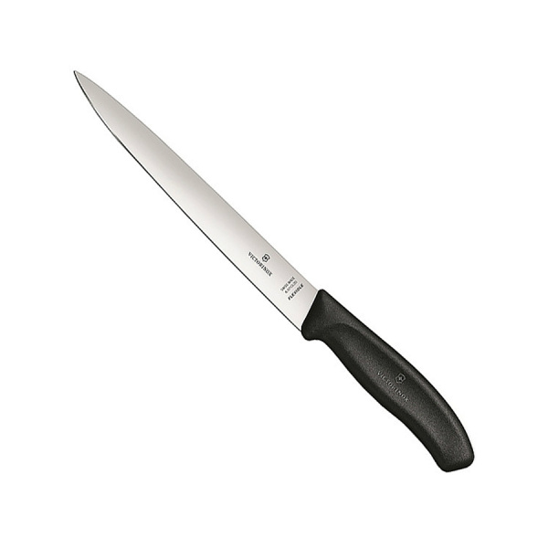 Нож Victorinox филейный, лезвие 20 см гибкое, черный, в картонном блистере
