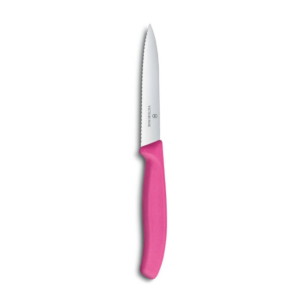 Нож Victorinox для очистки овощей, лезвие 10 см волнистое, розовый